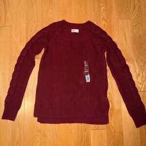 BRAND NEW Burgundy Cable Sleeve Crewneck Sweater